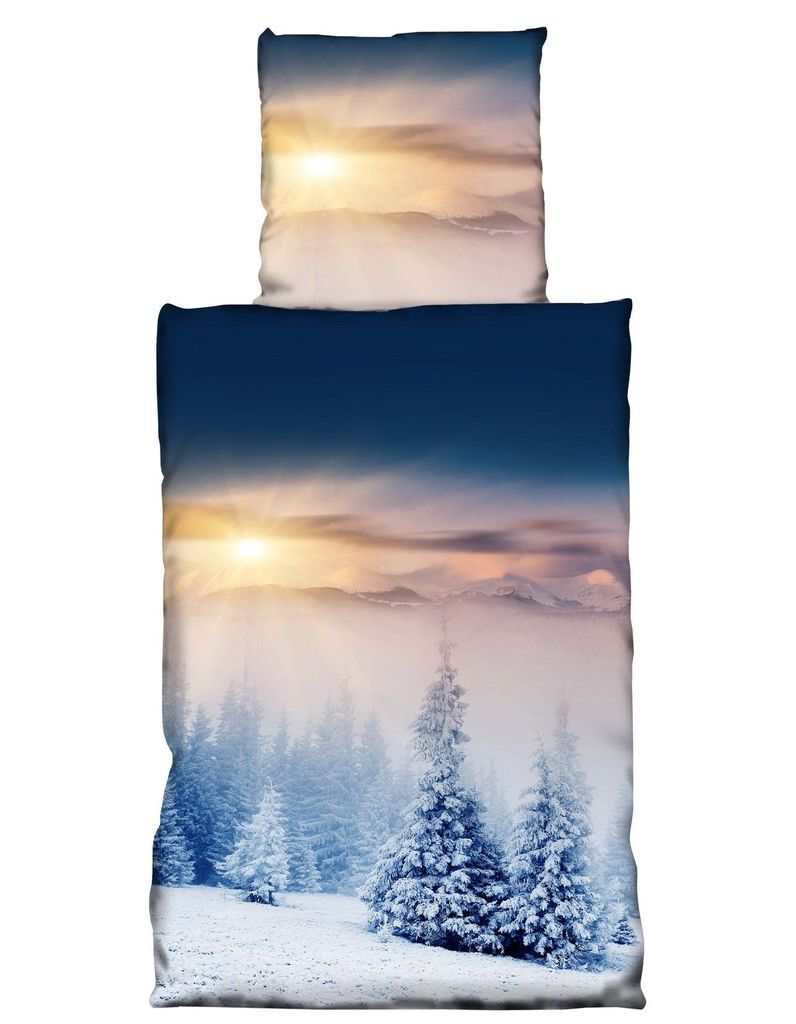4 tlg Flausch Bettwäsche 135 x 200 cm Winter Land blau Produktbild 