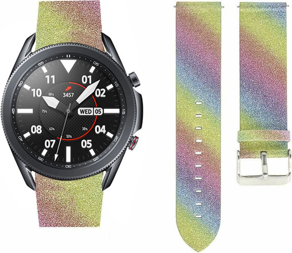 Strap-it Samsung Galaxy Watch 3 45mm Leder Glitzerarmband (Regenbogen)