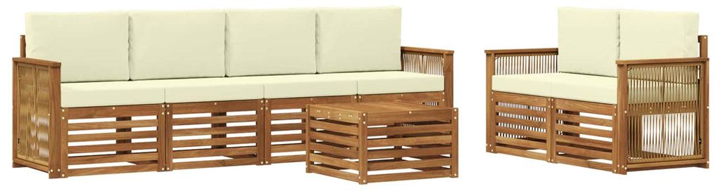 vidaXL Outdoor-Sofagarnitur 7 pcs Natur und Creme Massivholz Akazie
