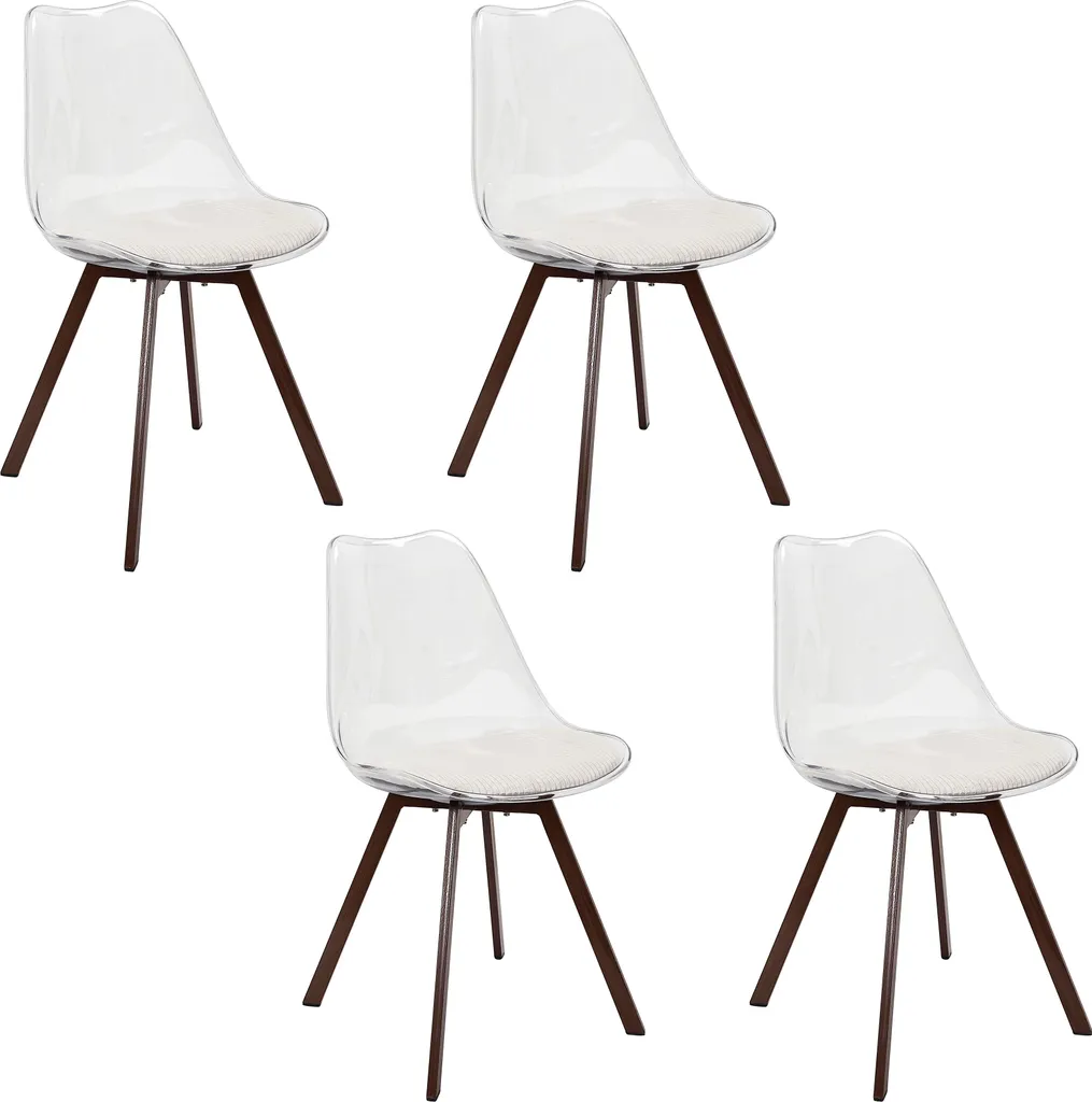 Chaise Transparente Scott et Assise Cotelée Beige - Confort Lot de 4