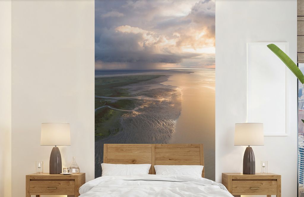 MuchoWow Fototapete für Wohnzimmer oder Schlafzimmer Wandtapete Vinyl Motivtapete Watteninseln - Wasser - Luft - 120x240 cm - Hintergrundbild