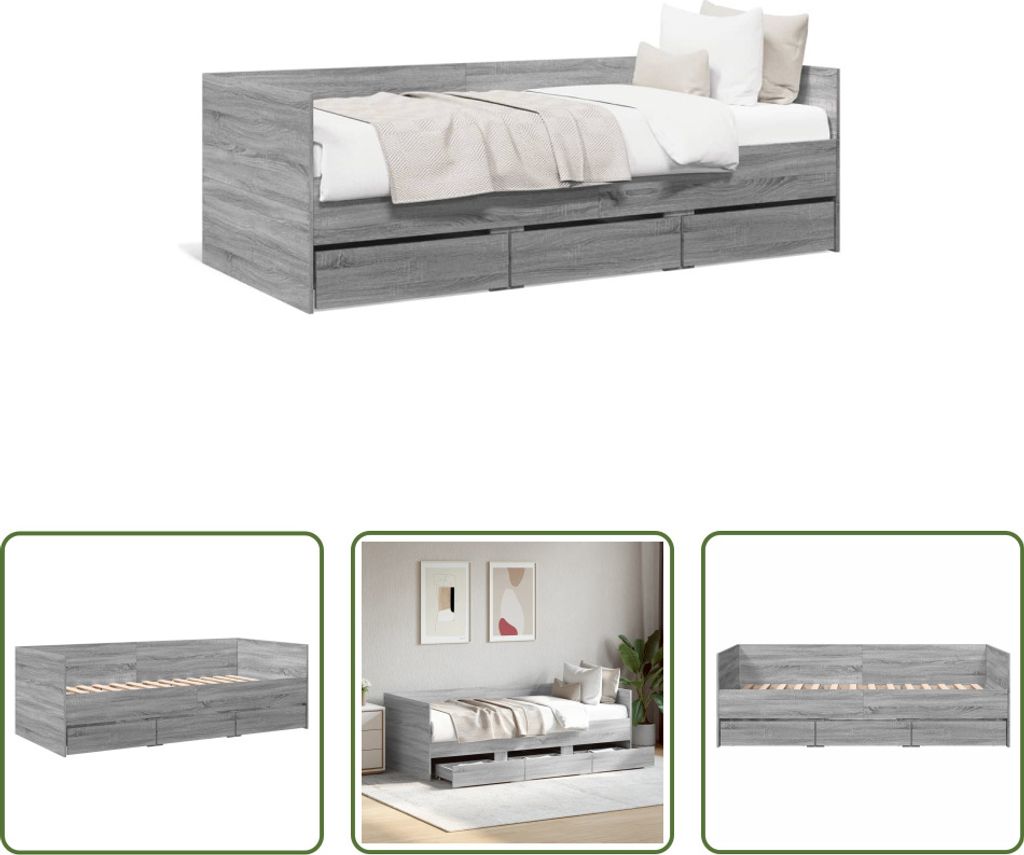 The Living Store Tagesbett mit Schubladen Grau Sonoma 100x200 cm Holzwerkstoff