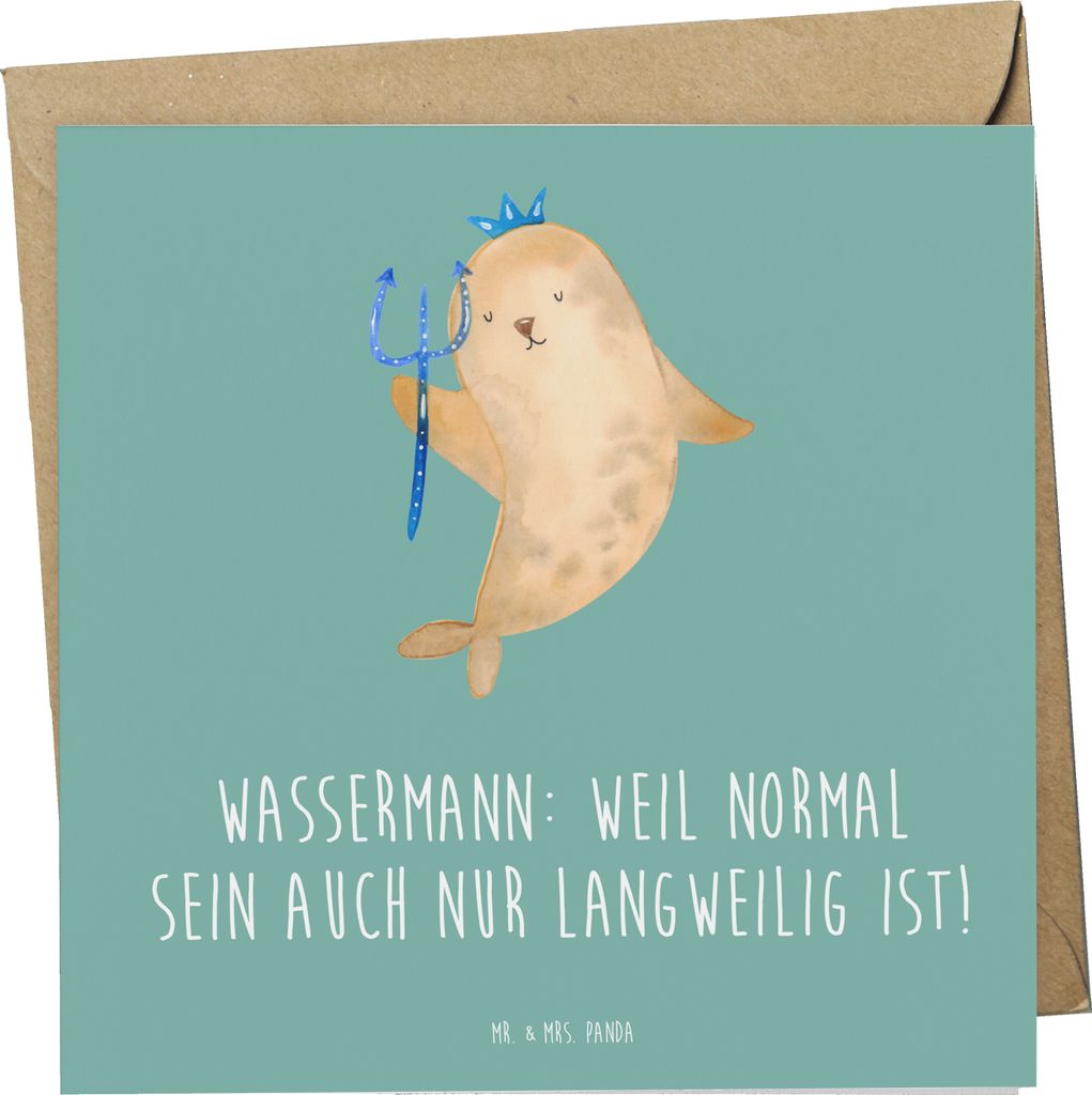 Mr. & Mrs. Panda Grußkarte Wassermann Unikat - Meeresbrise - Geschenk, Unterschiedlichkeit, anlasskarte, faltkarte, Horoskop, Einzigartigkeit, dop...