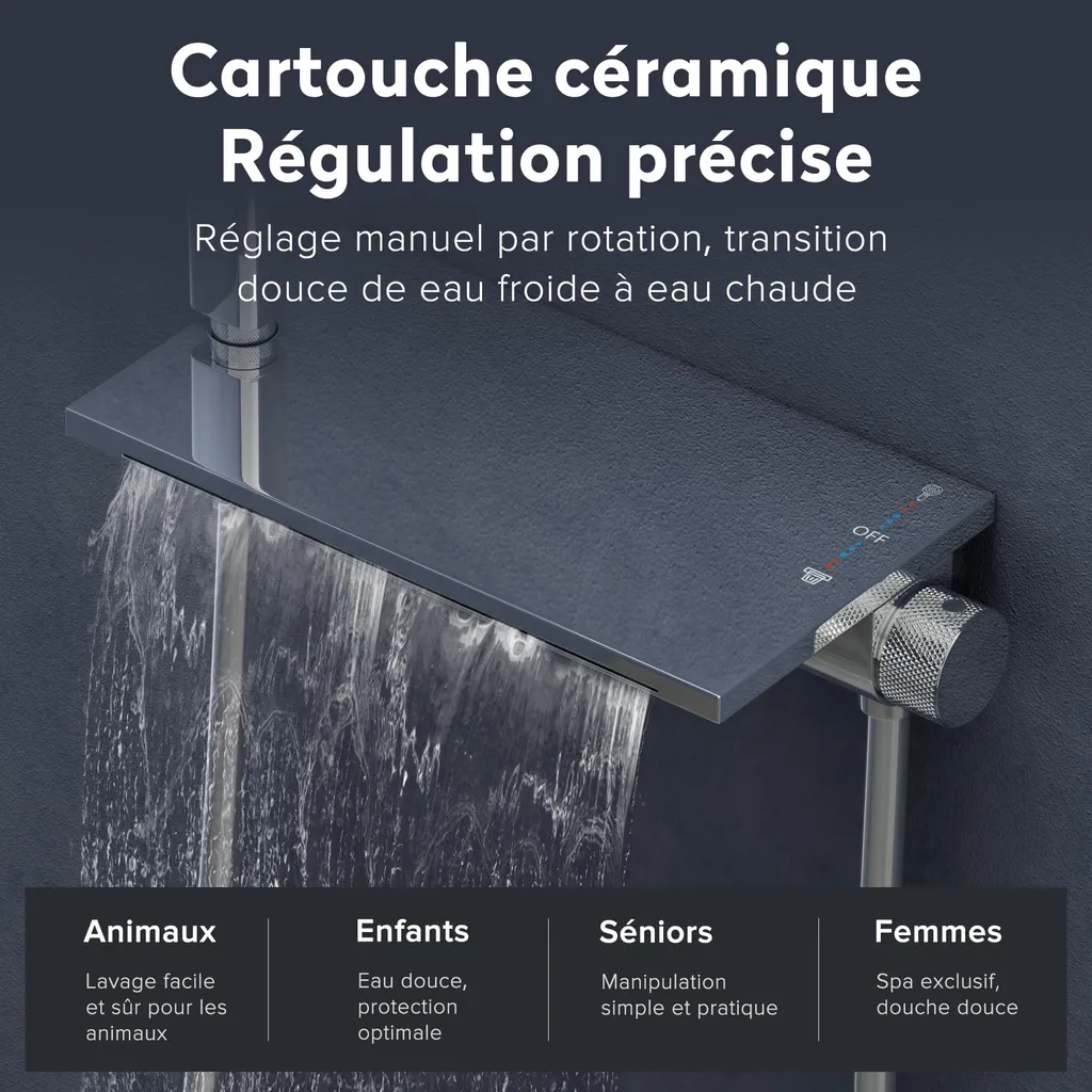 Colonne de Douche avec Robinet Cascade Baignoire et Douchette 4 Jets - 3