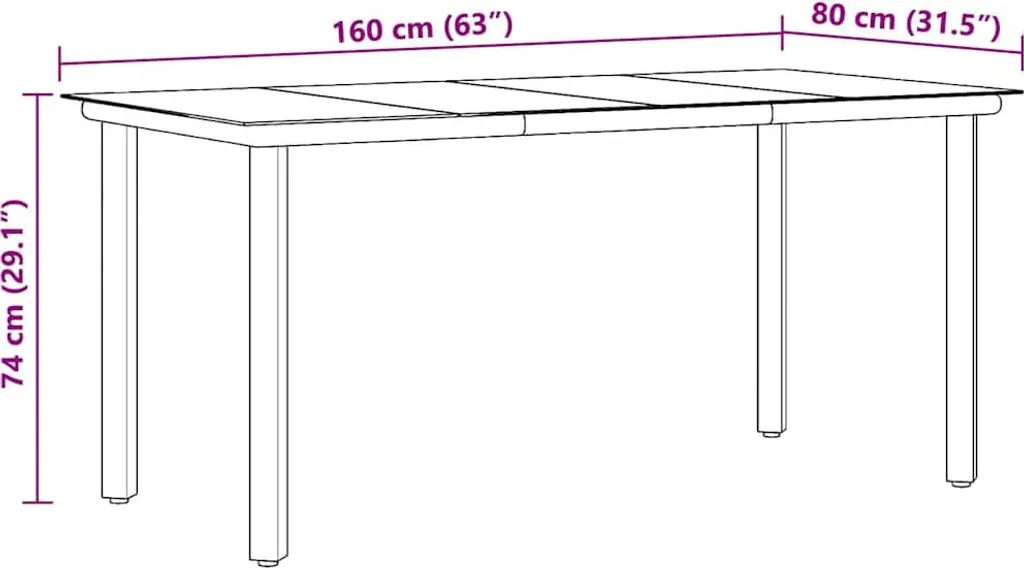 Tavolo da Pranzo Esterno vidaXL Nero 160x80 Acciaio e Vetro - 8