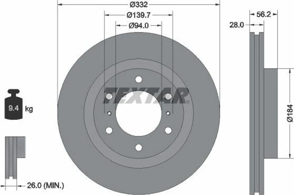 Disque de Frein de Rechange pour Mitsubishi Pajero Textar 4615A038