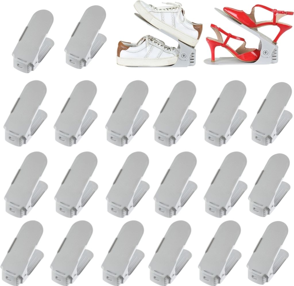 DEULINE 20 x Verstellbarer Schuhschlitz Schuhregal Schuhstapler schuhaufbewahrung Schuhorganizer Schuhhalter Farbe: Grau 521132