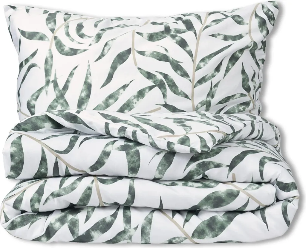 Set Letto Matrimoniale Raso 220x200 Foglie Verdi | Riposo Rigenerante