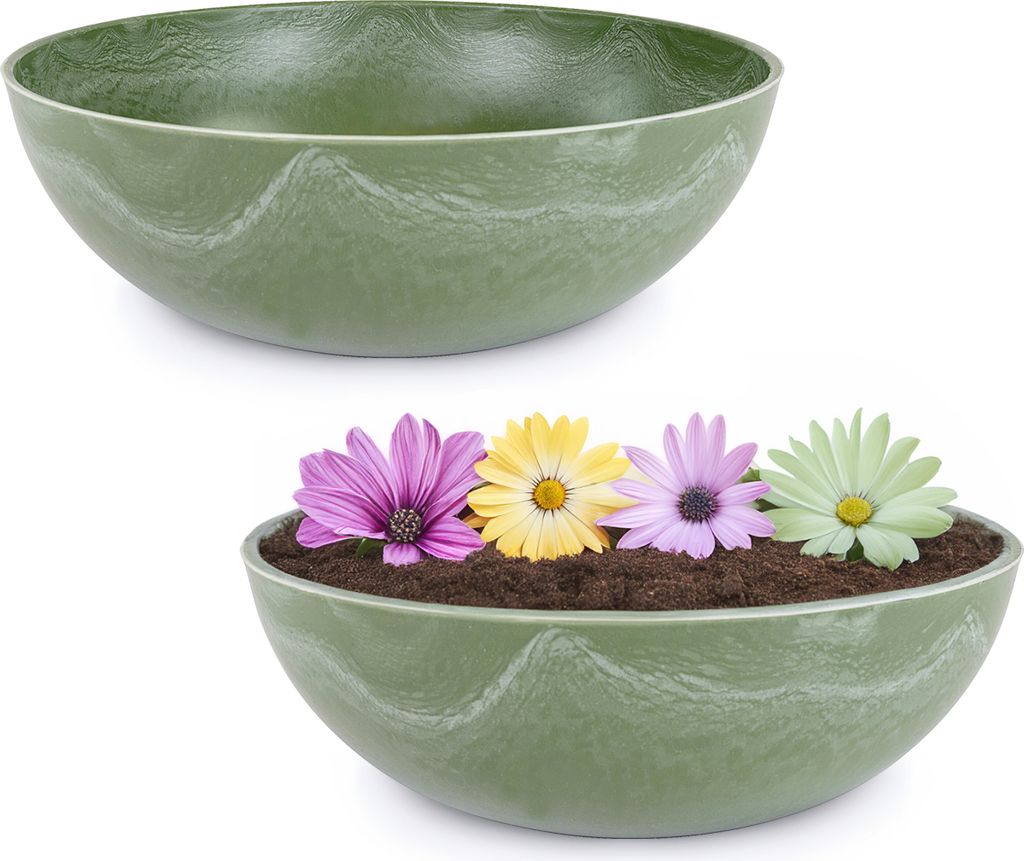 Pflanzschalen für draussen 2er Dekoschalen rund grün Vintage 25 cm