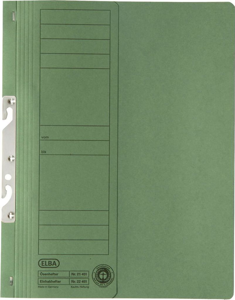 ELBA Einhakhefter 100551893 DIN A4 Vorderd. halb kfm. Heftung grün
