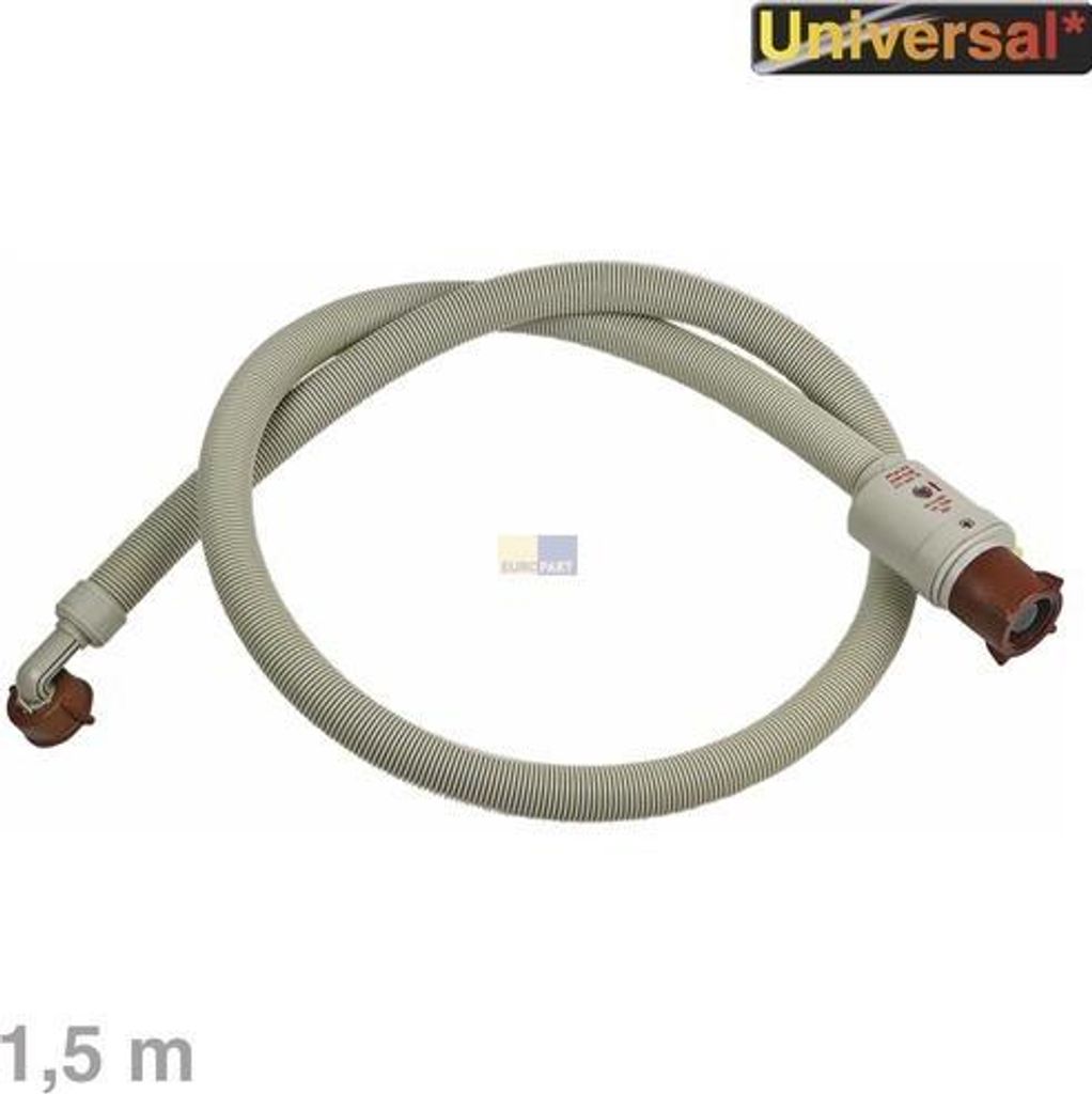 A grey corrugated hose with plastic connectors lies coiled on a white background.
