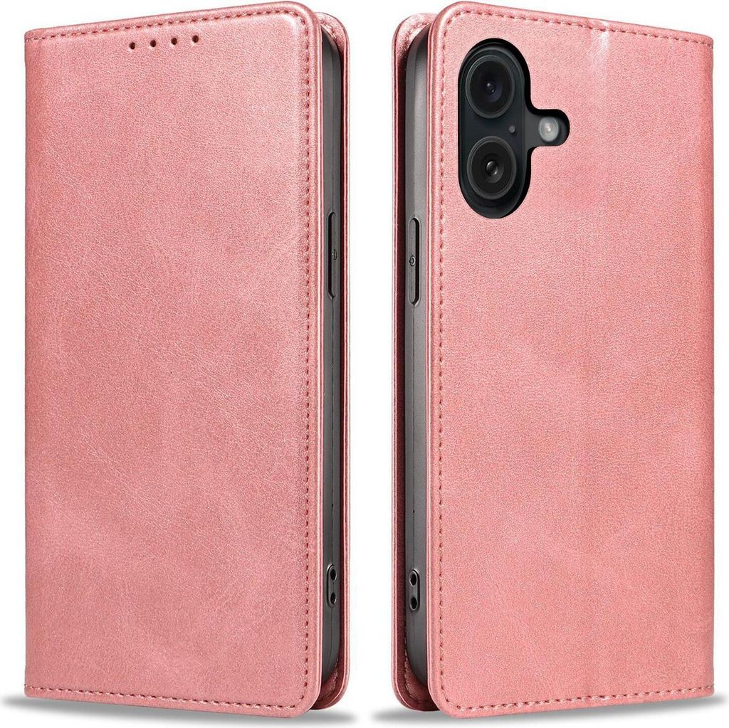 Handyhülle für Apple iPhone 16 Kunstleder Flip Cover Hülle Handytasche Case Kartenfach Farbe: Rosa