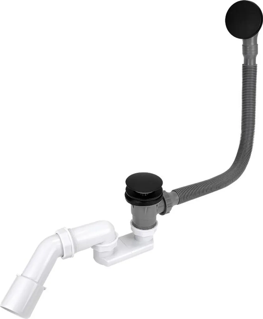 Siphon baignoire noir avec bouchon clic-clac design et trop-plein ABS