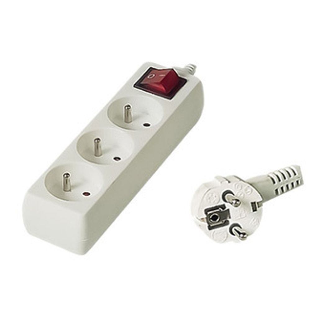 Netzkabel 230V Verlängerungskabel, CEE7 (Gabel) - Steckdose 3x, 7m, weiß, mit Schalter