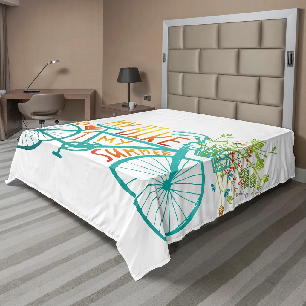 Drap plat décoratif motif vélo d'été pour lit deux places 244x205 cm