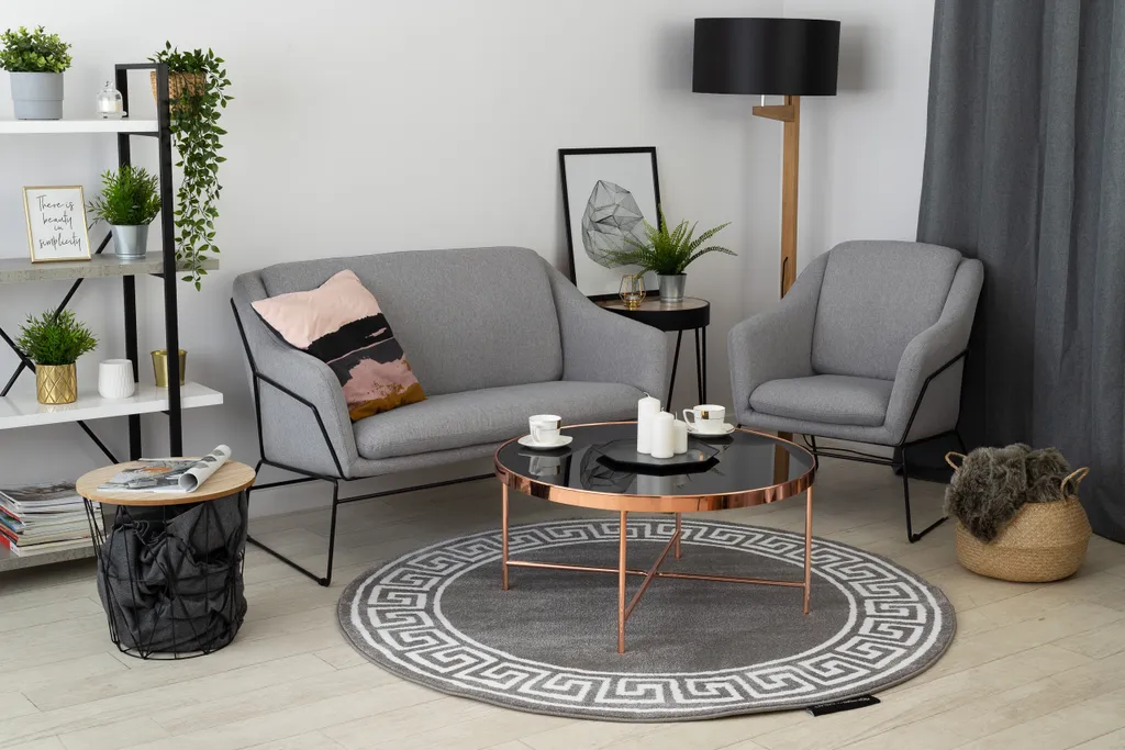 Tapis gris à motifs cercles HAMPTON 120 cm - Texture douce et durable