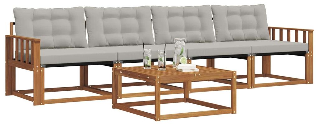 vidaXL Outdoor-Sofagarnitur mit Kissen 5 pcs Natürlich und Hellgrau