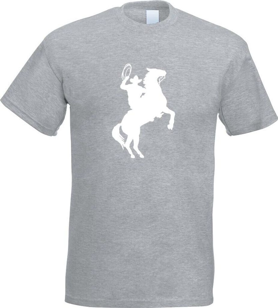 Kiwistar - T-Shirt - Graumeliert - Cowboy mit Pferd Lasso Motiv Bedruckt Funshirt Design Print - mit Motiv Bedruckt - Funshirt Design - Sport - Fre...