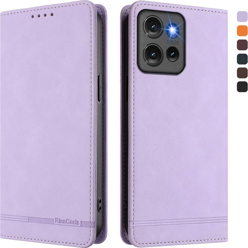 Hülle für Motorola Edge 50, Retro Kunstleder Ständer Klapphülle mit Kartenfächer und Magnetische Violett