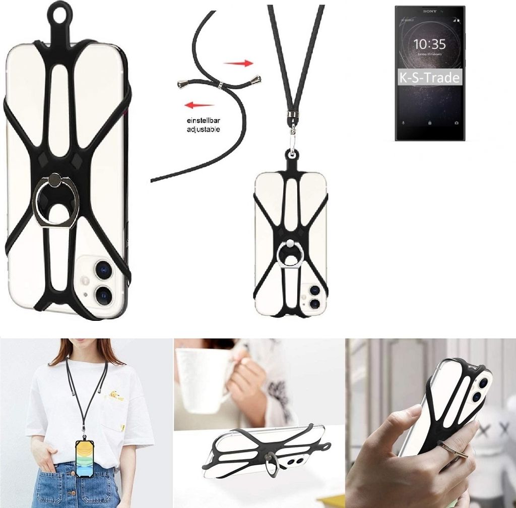 K-S-Trade 3in1 Handykette Handyband Handykordel Halsband Smartphone-Ring Handy-Ring kompatibel mit Sony Xperia L2 Fingerhalterung Handyring