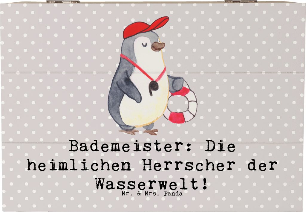 Mr. & Mrs. Panda Box Bademeister Herrscher 22 x 15 cm - Grau Pastell - Geschenk, Schwimmunterricht, personalisierte Geschenke, Anerkennung, schmuck...