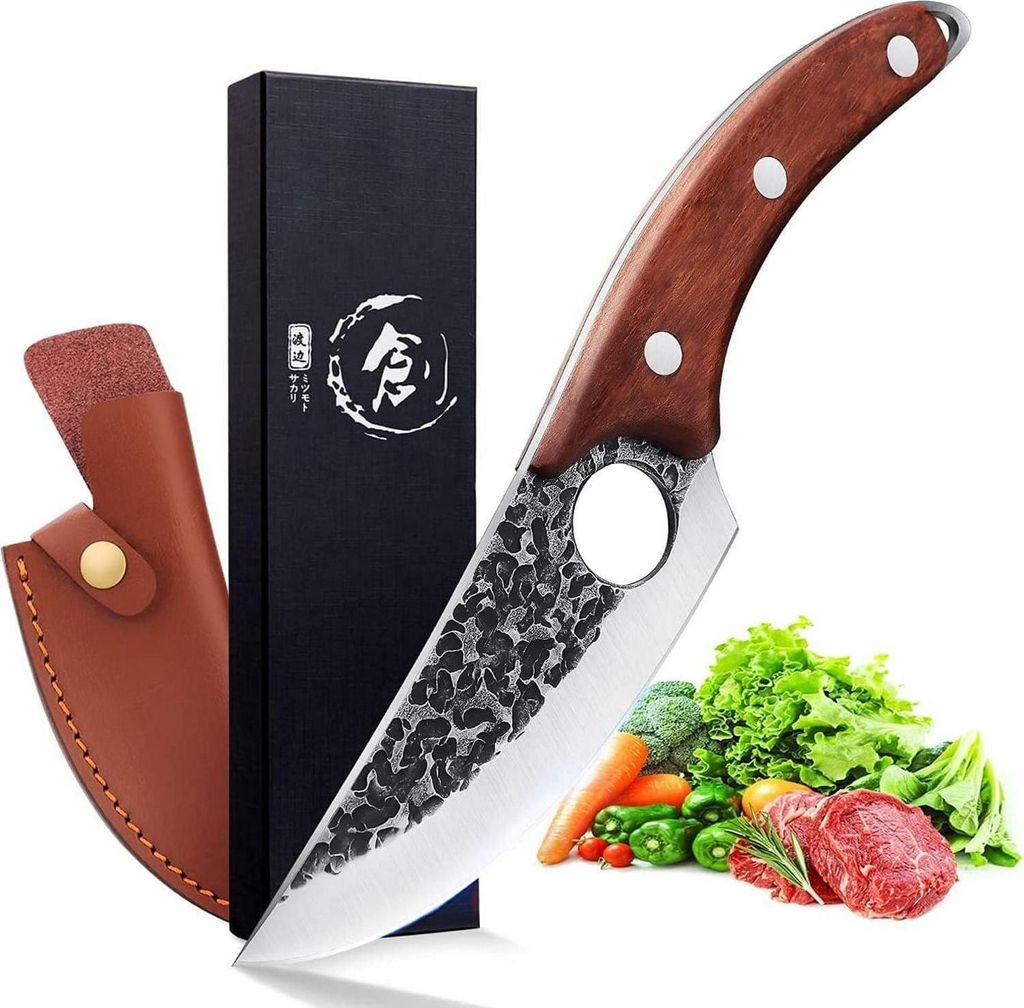 Japanisches Profi Kochmesser mit Lederhülle und Geschenkbox Produktbild 