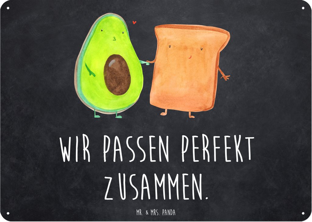 Mr. & Mrs. Panda Metallschild Avocado Toast DIN A6 - Kreidetafel - Geschenk, Schild, Nostalgieschild, Türschild, tafel, Toastbrot, Vintage Blechsc...
