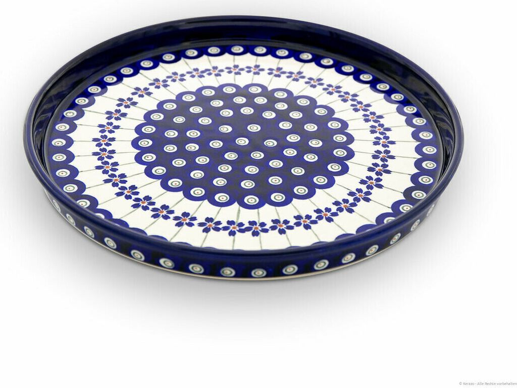 Original Bunzlauer Keramik Essteller Ø 24,5 cm flach mit 2,5 cm hohem Rand im Design 166a