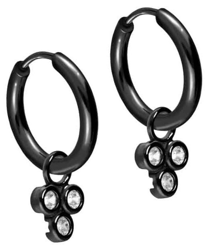 Chirurgenstahl Ohrclicker Creolen 3 EINGEFASSTE KRISTALLE Schwarz Innendurchmesser: 10mm + Designstärke: 1,6mm