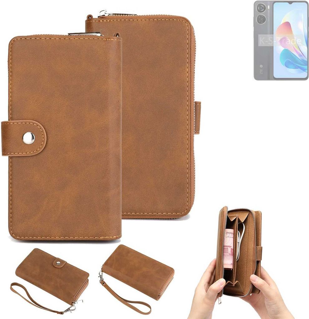 K-S-Trade Handyhülle Schutzhülle kompatibel mit ZTE Blade V40 Design & Portemonnee Tasche Handytasche Case Etui Geldbörse Wallet braun (1x)
