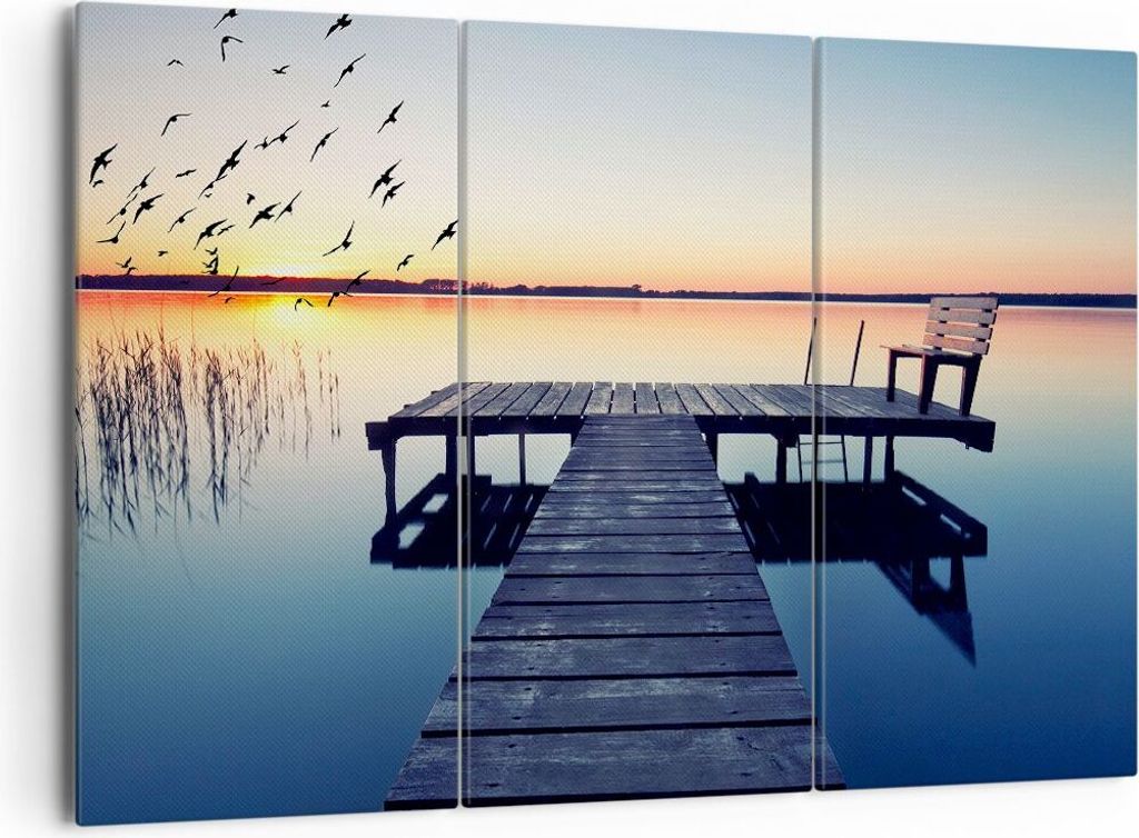 Bild auf Leinwand - Leinwandbild - See Brücke - 165x110cm - Wand Bild - Wanddeko - Wandbilder - Leinwanddruck - Bilder - Kunstdruck - Wanddekorati...