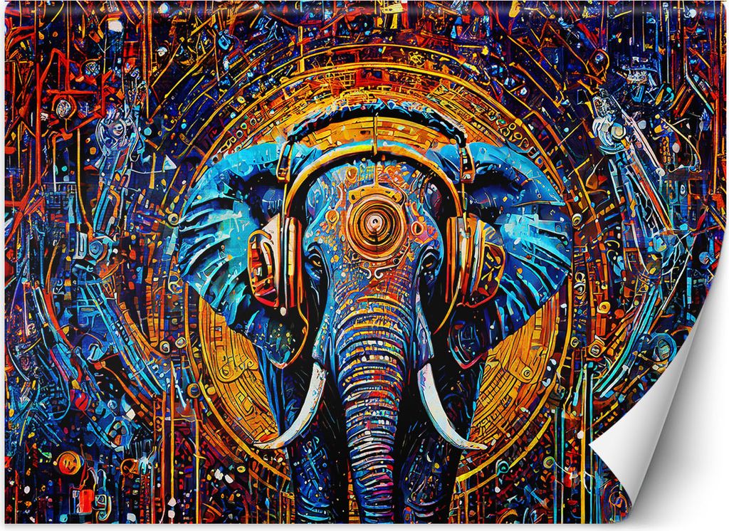 Vlies fototapete Elefant im Kopfhörer Abstraktion 400x280 cm Feeby Bunt inkl. Kleber einfache Montage