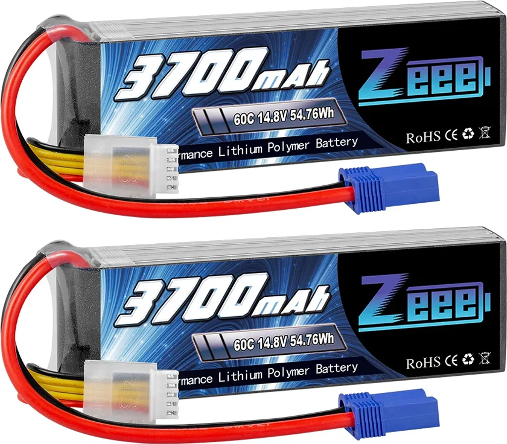 Batterie Lipo 4S Zeee 3700mAh 60C avec Prise EC5 pour Modélisme RC, Lot de 2