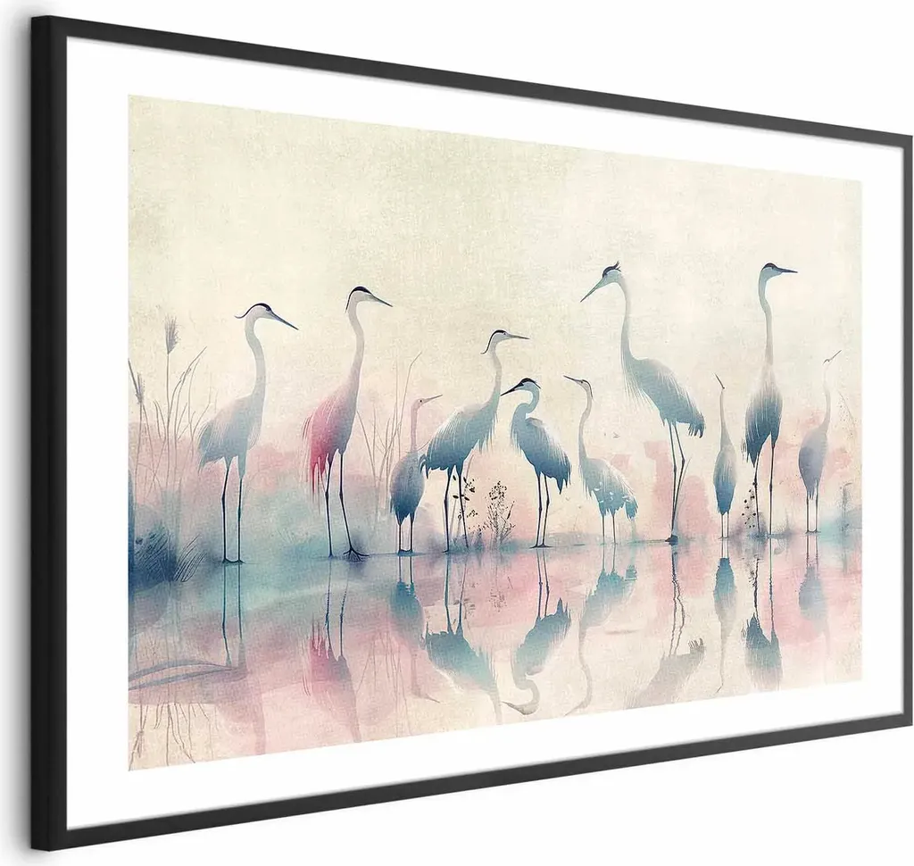 Poster Quadro Uccelli sul Lago 60x40 - Cornice Nera Decorativa