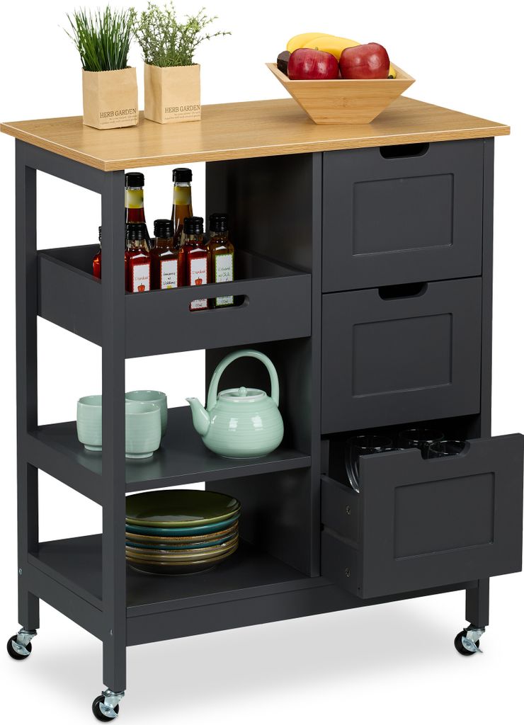 Relaxdays Kitchen Island, Obdélníkový, Středně slisovaná Obrázek produktu 