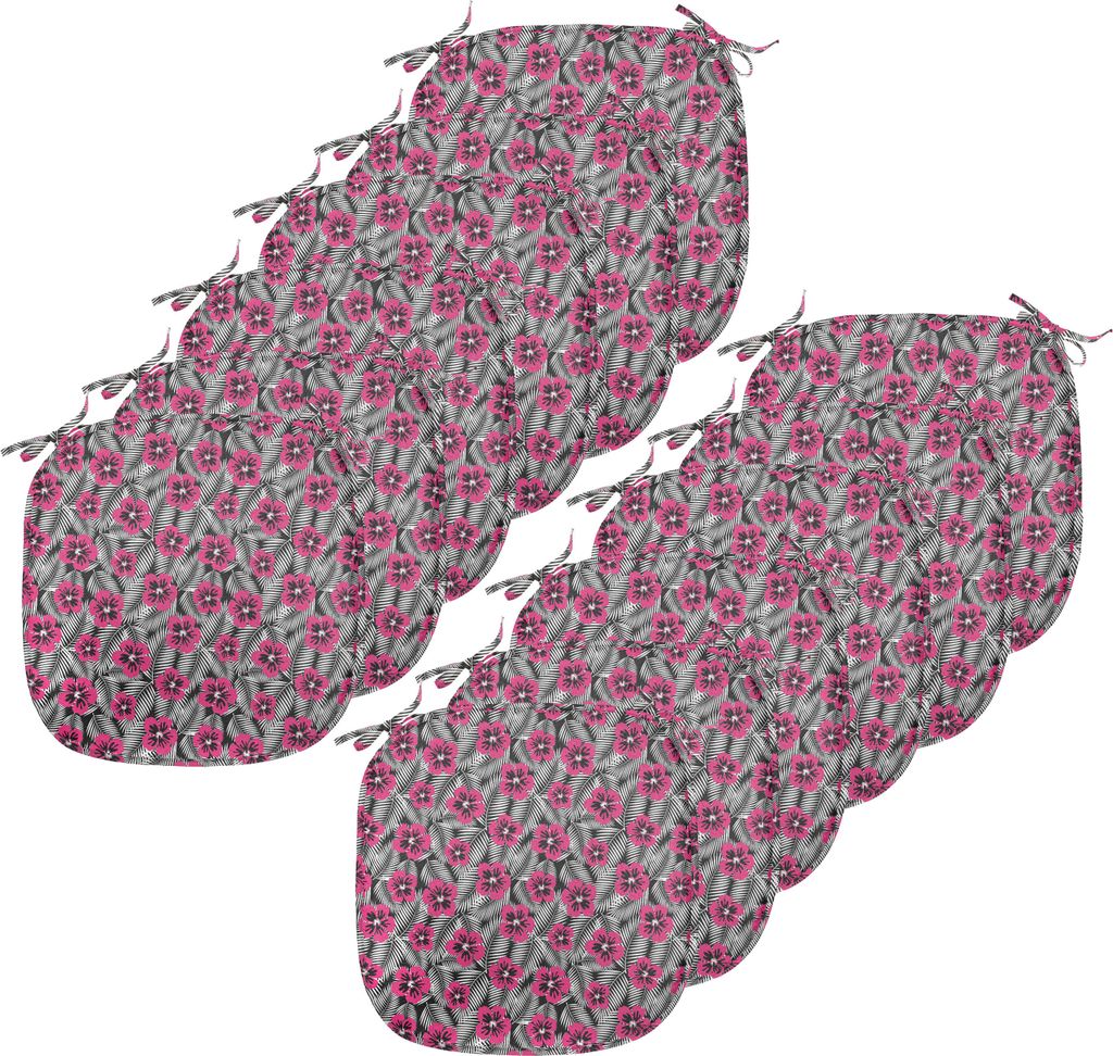 ABAKUHAUS Luau Polster für Esszimmerstühle, Rosa Hibiscus Modernes Blatt, Dekoratives wasserfestes Kissen mit Riemen für Küchensitze, 40 cm x 4...