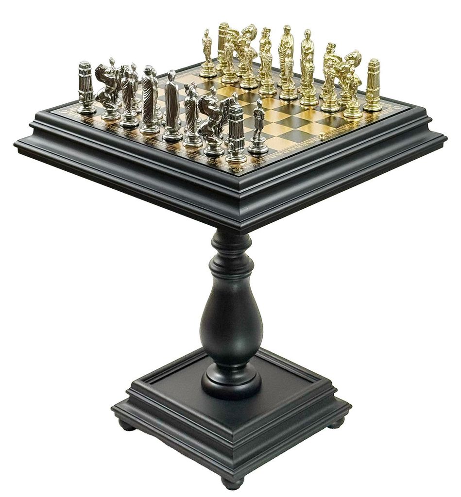 Exklusiver Italfama Schachtisch mit "Caesar Set" 11,7 cm Metallfiguren & Damesteinen