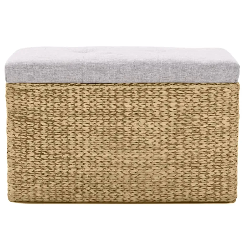 Banc design gris en jonc de mer tressé avec 2 ottomans d'appoint chic - 8