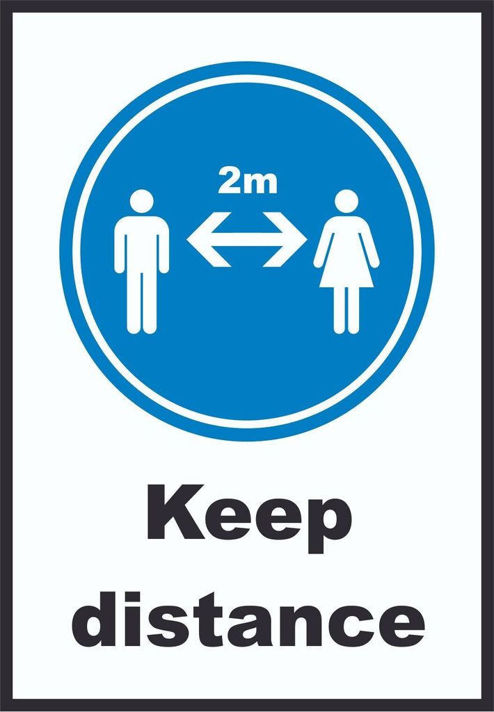 Keep distance Symbol und Text Schild A6 Rückseite selbstklebend