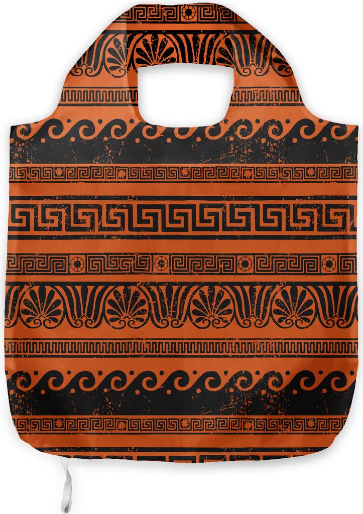 ABAKUHAUS Retro Tragetasche aus Stoff, Old Border Ornament, Praktische Altagsmode Einkaufstaschen, Orange Schwarz