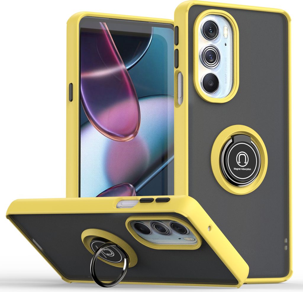 Motorola Edge X30 Hülle, Ring Halter Ständer Matte Transluzent TPU Rahmen Stoßfest Schutzhülle für Motorola Edge X30 / X30 Pro Gelb