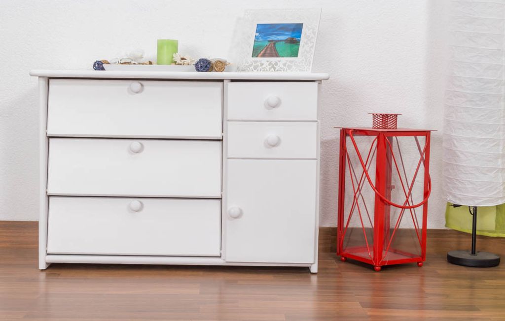 Schuhschrank Schuhkommode Holz massiv, Farbe: Weiß 62x90x40 cm, für Garderobe, Vorzimmer, Flur