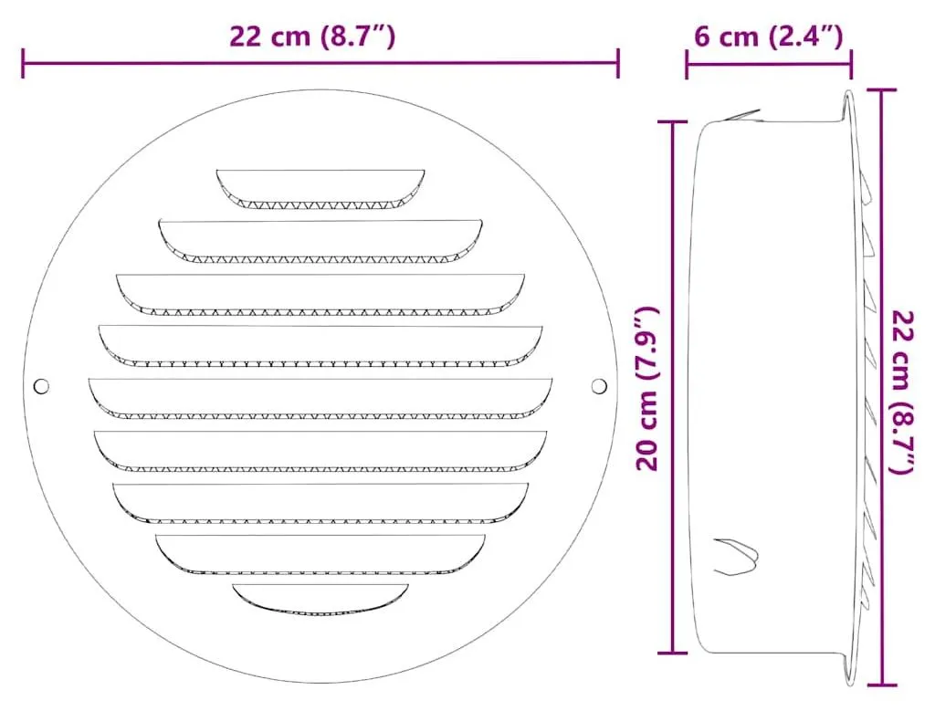 Grille d'aération anti-humidité 200 mm inox pour placard et cuisine x4 - 8
