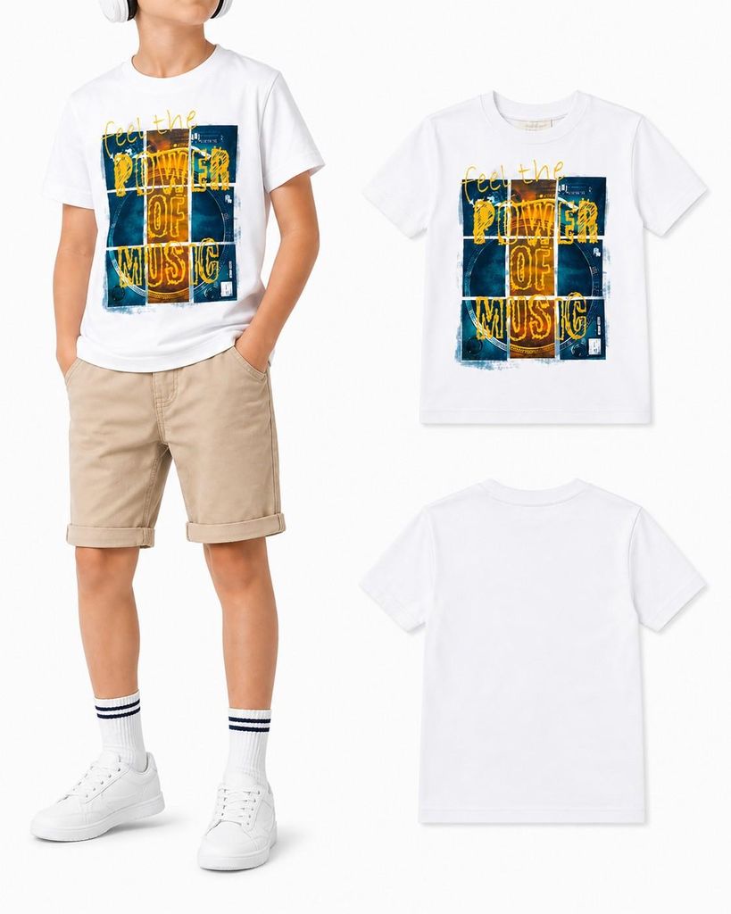 64125 STRENESSE T-Shirt Jungen Weiß Gr. 104 „Feel the Power of Music“ – Bequemes T-Shirt aus Baumwolle