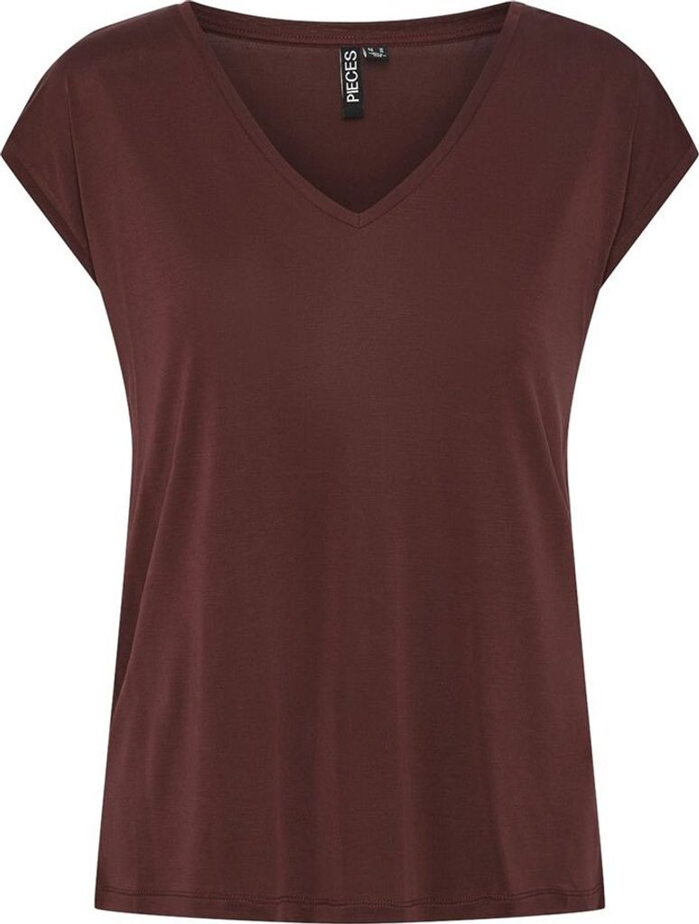 Pieces Kamala Kurzarm-t-shirt Mit V-ausschnitt Braun XS Frau Braun XS