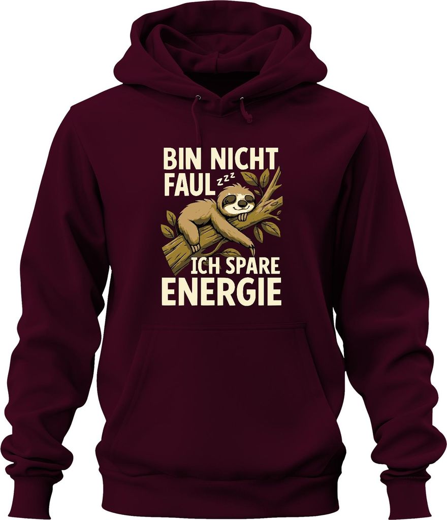 Bin nicht faul ich spare Energie zzz Faultier lustig Geschenk Uni Hoodie Kapuzenpullover, Burgundy, S