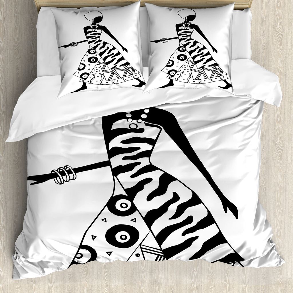 ABAKUHAUS afrikanisch Bettbezug, Einheimische Tribal, Milbensicher Allergiker geeignet mit Kissenbezügen, 200 cm x 200 cm - 80 x 80 cm, Schwarz un...