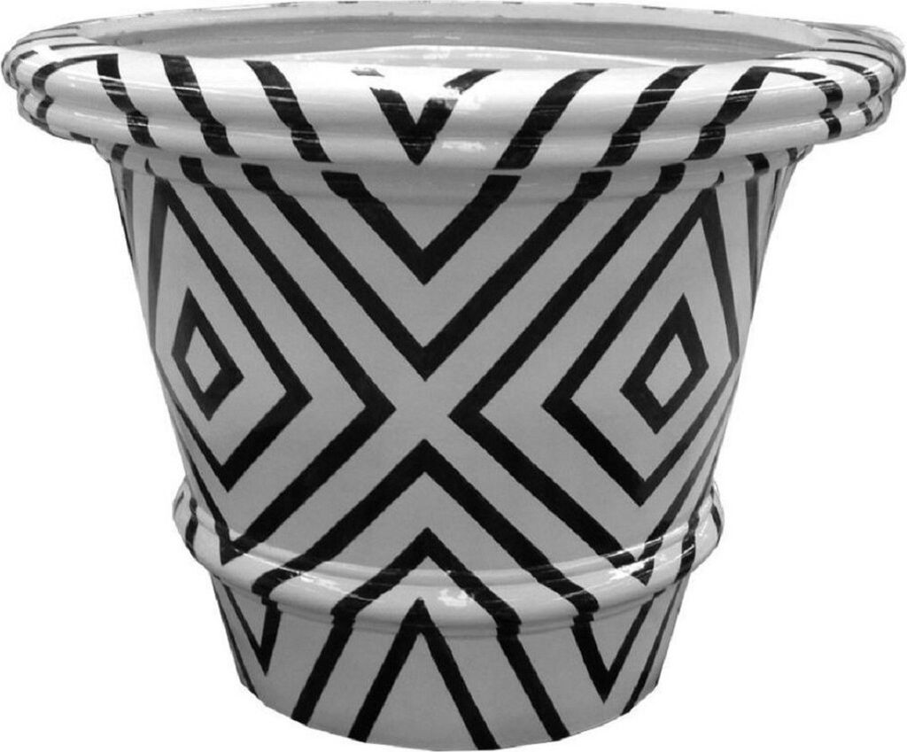 Casa Padrino Luxus Blumentopf Weiß / Schwarz Ø 54 x H. 44,5 cm - Handgefertigter & Handbemalter Keramik Pflanzentopf - Balkon Terrassen Garten De...