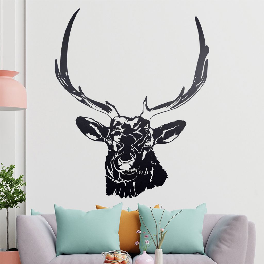 KIWISTAR Hirsch Motiv 3 Geweihträger Wandtattoo in 6 Größen - Wandaufkleber Wall Sticker - Dekoration, Küche, Wohnzimmer, Schlafzimmer, Badezimmer