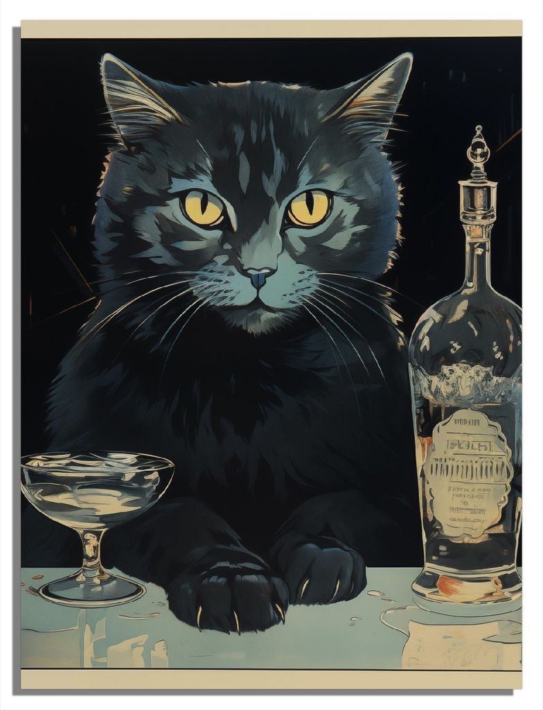 Wallario Magnet für Kühlschrank / Geschirrspüler, magnetisch haftende Folie - 60 x 80 cm, Motiv: Katze an der Bar